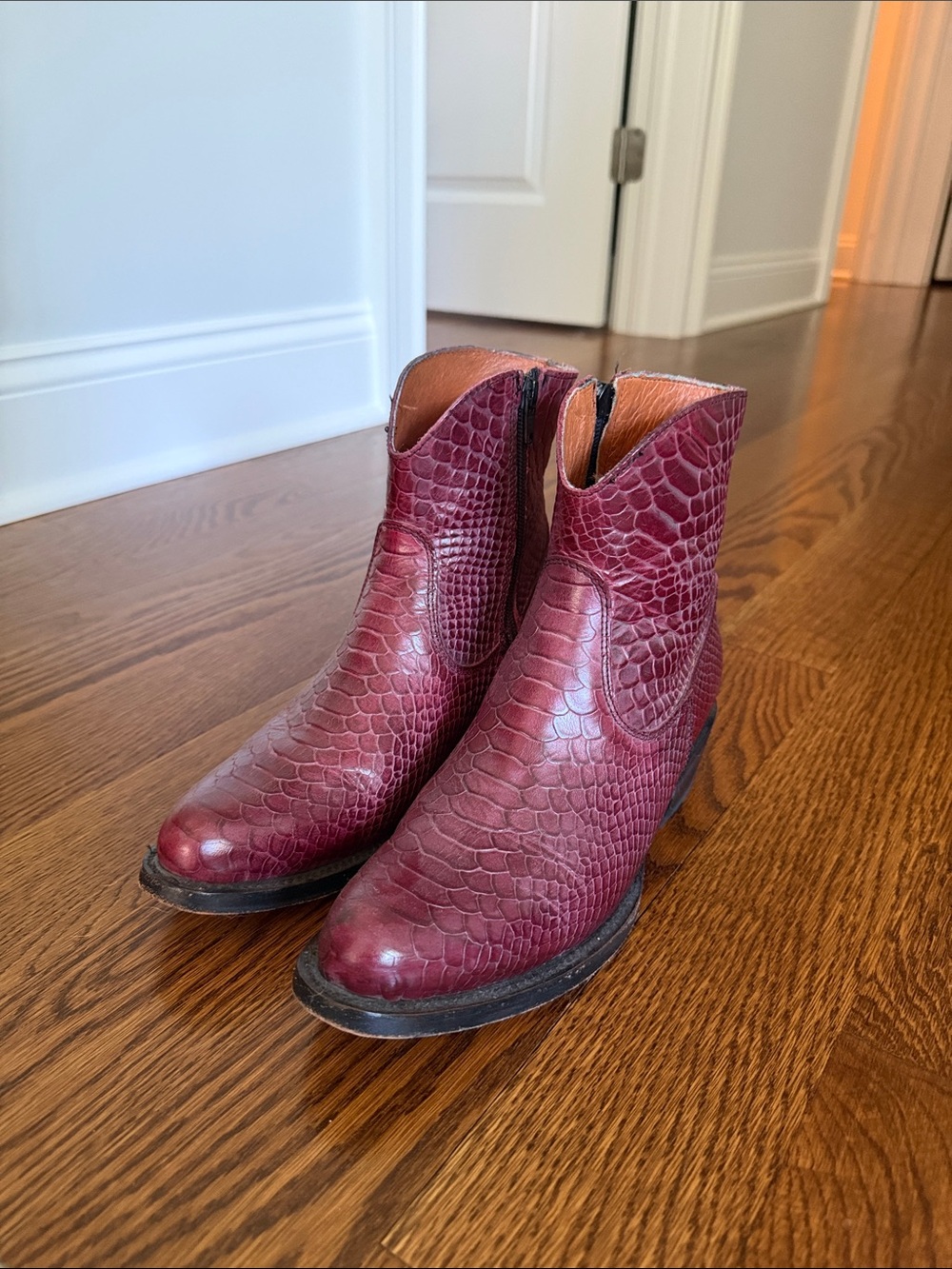 Women's Burgundy Leather Ankle Boots